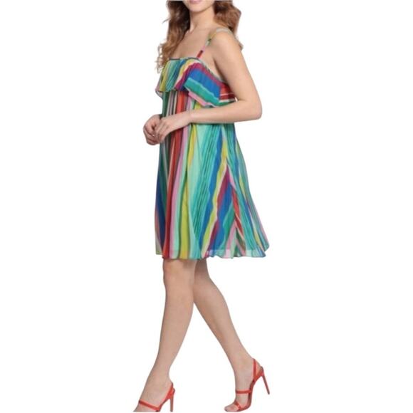 NWOT Donna Morgan Stripe Ruffle Mini Dress - Sz 8 - Picture 2 of 9